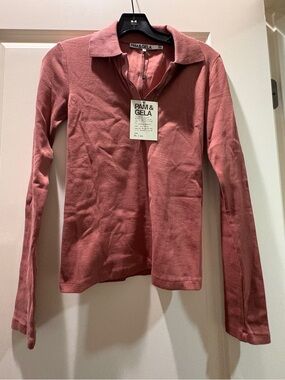 NWT Pam & Gela Long-Sleeve Polo Top Size S